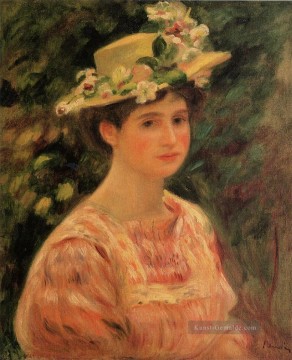 junge Frau  die einen Hut mit wilden Rosen Pierre Auguste Renoir trägt Ölgemälde